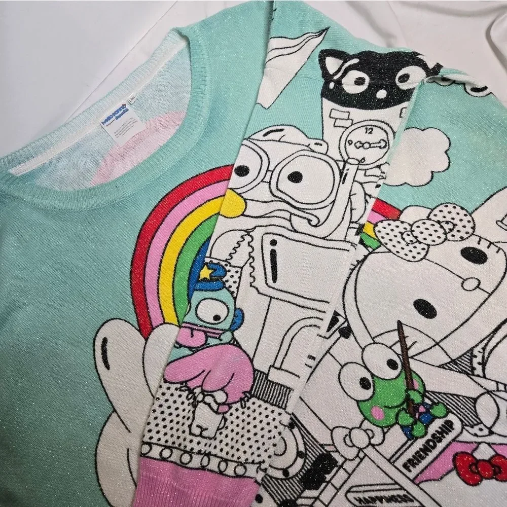 Hello Sanrio x JapanLA knit Hello Kitty metallic‎ oversized sparkle sweater RARE